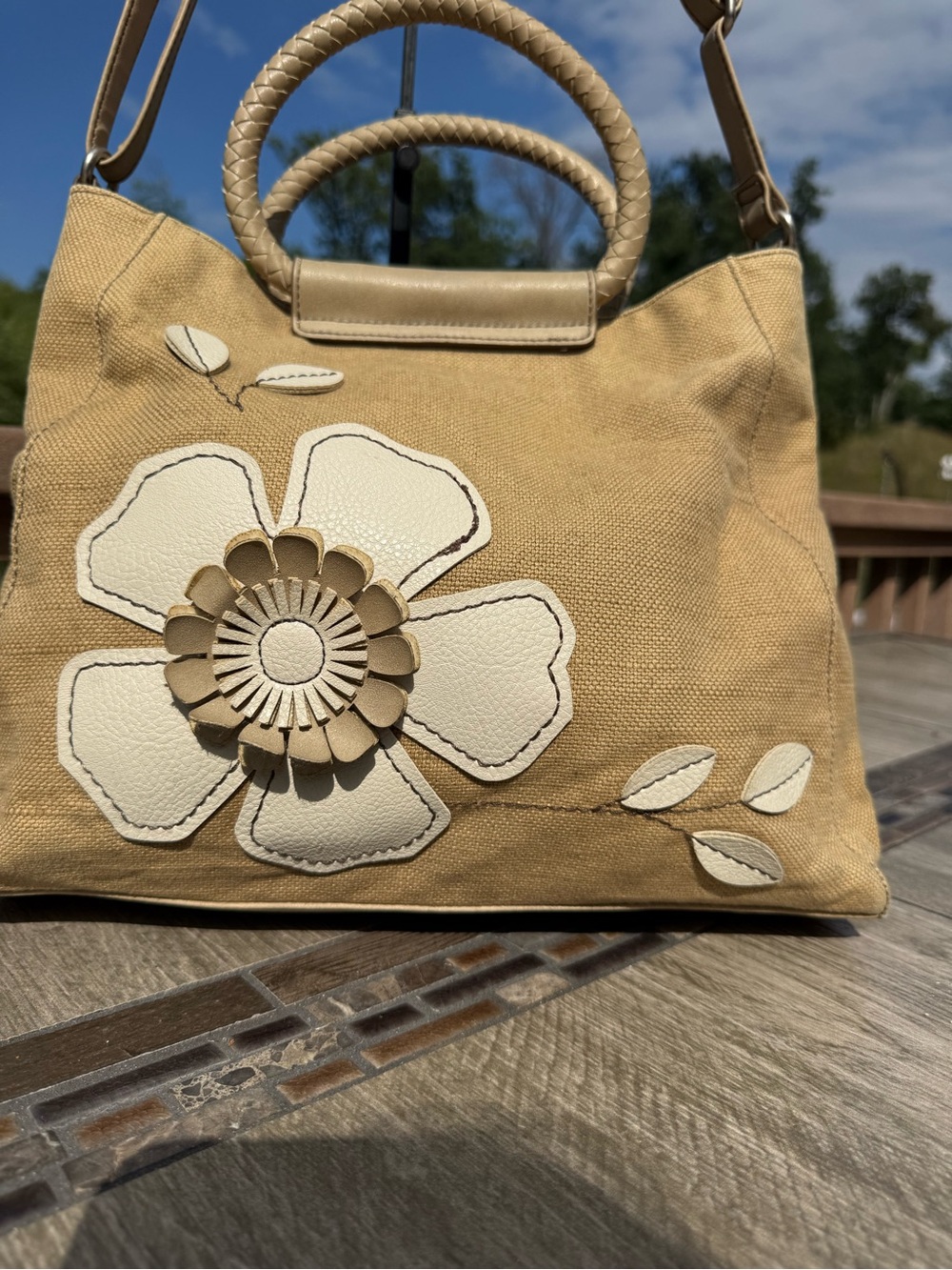 EUC Vintage Relic Caraway Canvas Floral Applique Tote Bag - Picture 4 of 14